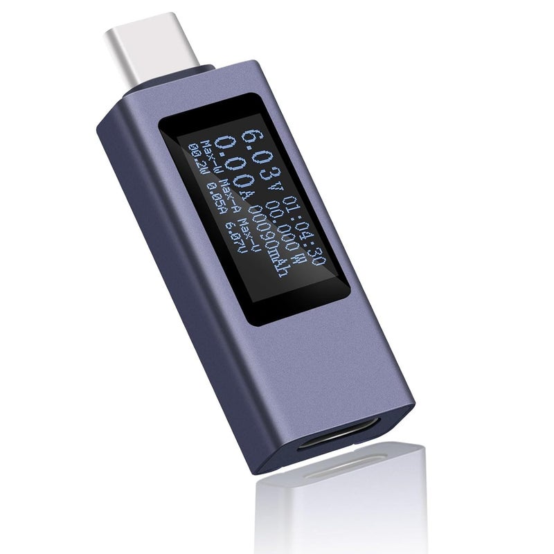 diymore USB C Power Meter, USB C Tester Power Meter,Type C Voltage and Current Tester Meter, Power Bank Capacity,Working Time Ammeter Voltmeter USB Cable Charger Detector LED Display, Gray - Image 1